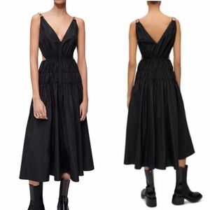 Maje Rope Strap Taffeta Cut Out Black Dress